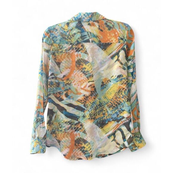 Pure Amici Women’s 100% Silk Button Down Blouse Sz S Multicolor Abstract Print - Picture 2 of 9